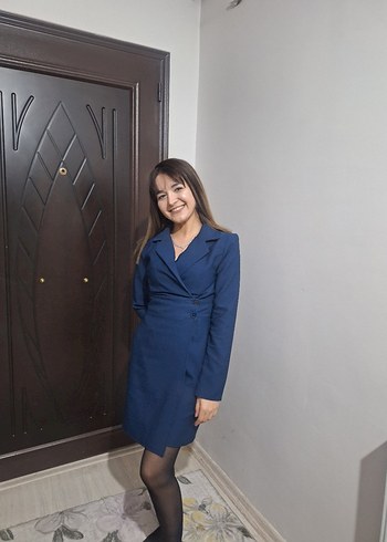 Lacivert Denim Midi İş Kadın Elbisesi - Görsel 3