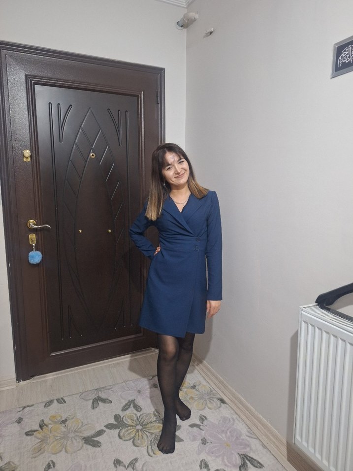 Lacivert Denim Midi İş Kadın Elbisesi - Görsel 4