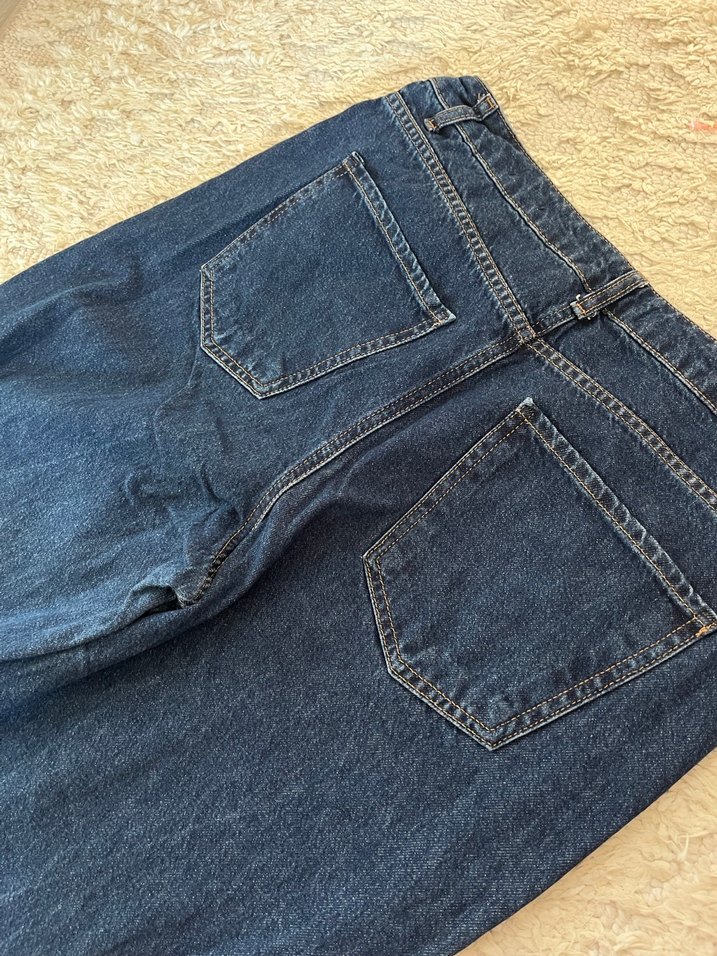 Düğmeli Lacivert Kadın Bol Kesim Kot Pantolon - Görsel 3