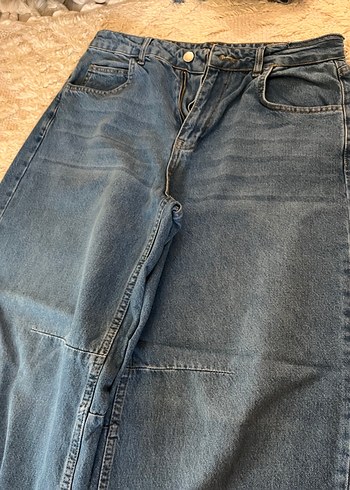 30 Beden Kadın Mavi Loose Fit Midi Denim Pantolon