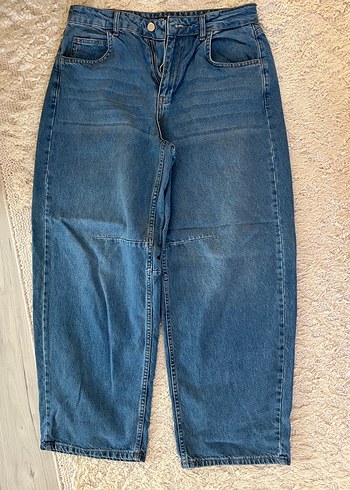 Kadın Mavi Loose Fit Midi Denim Pantolon