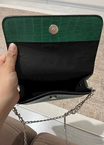 Yeşil Parlak Yılan Derisi Desenli Deri Kadın Çanta - Görsel 4