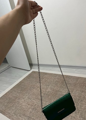 Yeşil Parlak Yılan Derisi Desenli Deri Kadın Çanta - Görsel 2