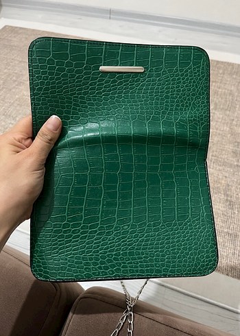 Yeşil Parlak Yılan Derisi Desenli Deri Kadın Çanta - Görsel 3