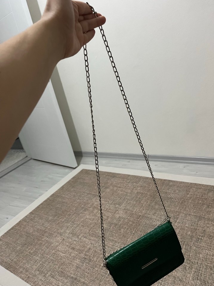 Yeşil Parlak Yılan Derisi Desenli Deri Kadın Çanta - Görsel 2