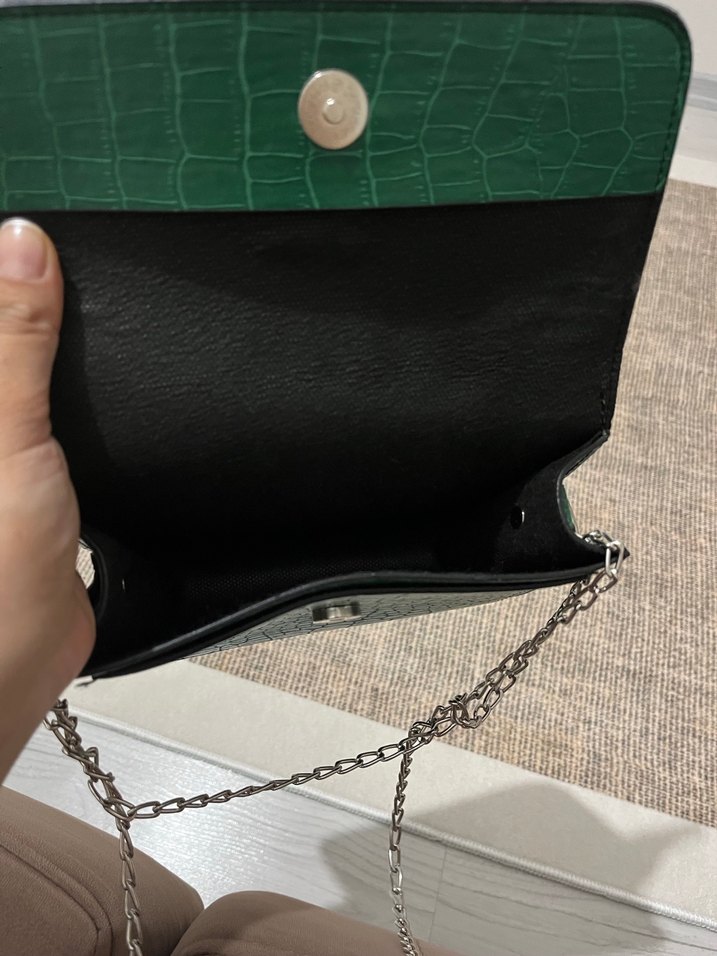 Yeşil Parlak Yılan Derisi Desenli Deri Kadın Çanta - Görsel 5