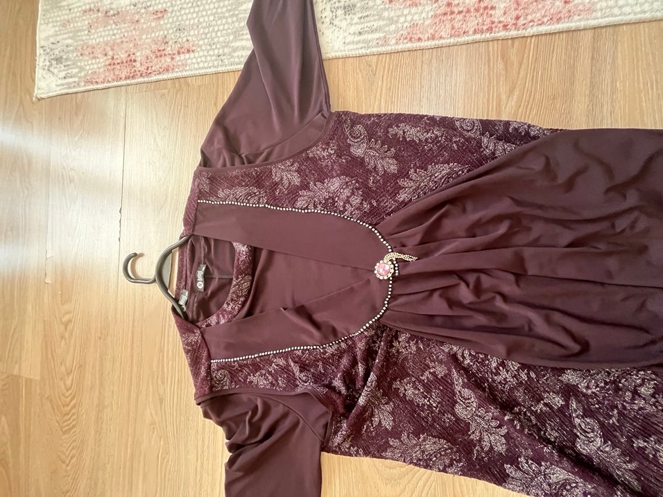 Bordo Uzun Kollu Salaş Kadın tesettür Elbise - Görsel 4