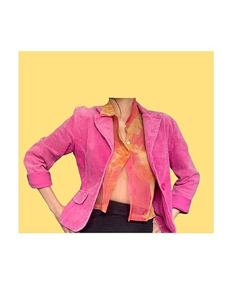 Fitilli pembe kadife blazer ceket