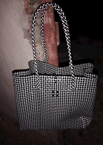 Siyah Gri Dantel Detaylı Kadın Plaj Çantası