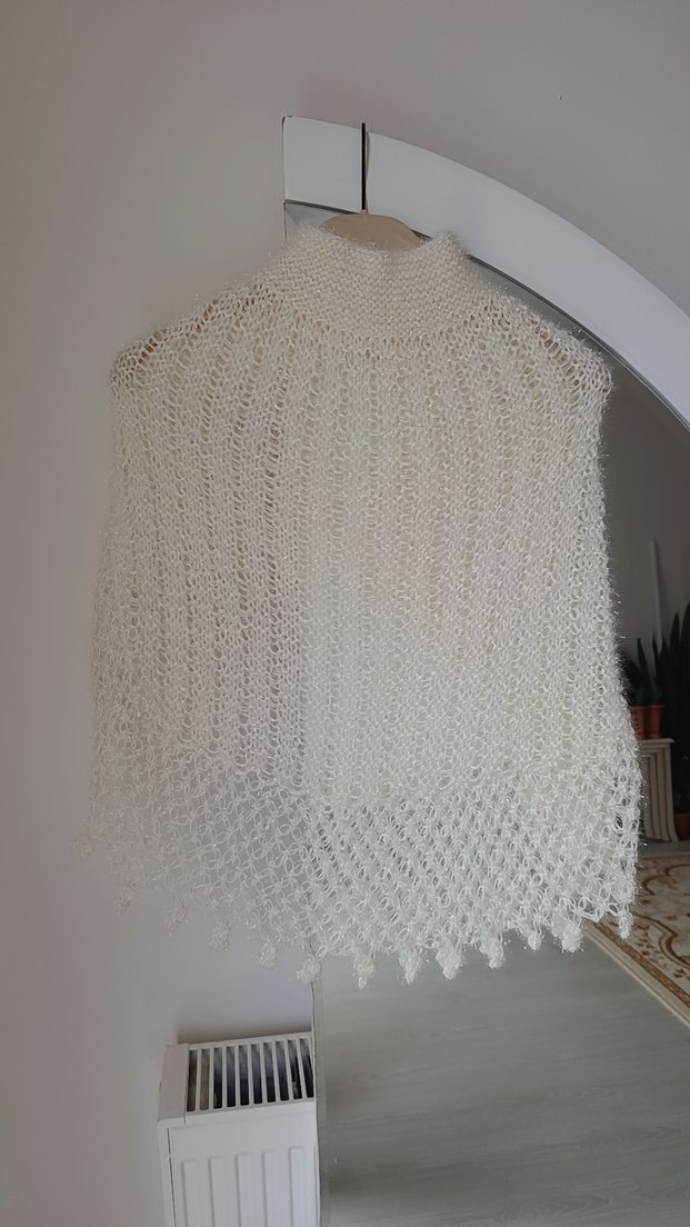 Çocuk Beyaz Örgü Bohem Şal - Görsel 2