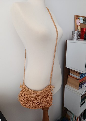 Bej Örgü Kadın Çapraz Çanta Püsküllü - Görsel 2