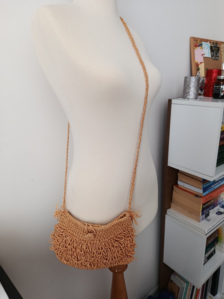 Bej Örgü Kadın Çapraz Çanta Püsküllü - Görsel 2