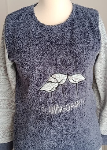 Yumuşacık Gri Uzun Kollu Rahat Kadın Pijama Takımı - Görsel 2