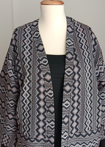 Bohem Desenli Uzun Kollu Gri Kimono - Görsel 2