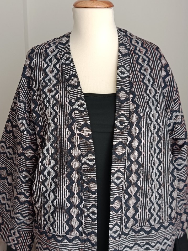 Bohem Desenli Uzun Kollu Gri Kimono - Görsel 2