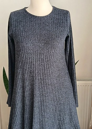 Füme Triko Uzun Kollu Fitilli Elbise - Görsel 2