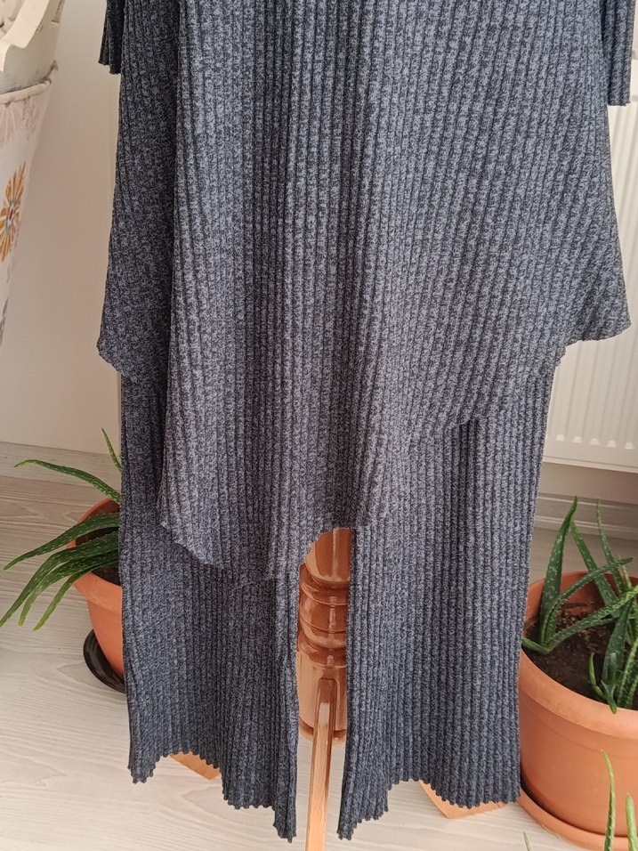 Füme Triko Uzun Kollu Fitilli Elbise - Görsel 4