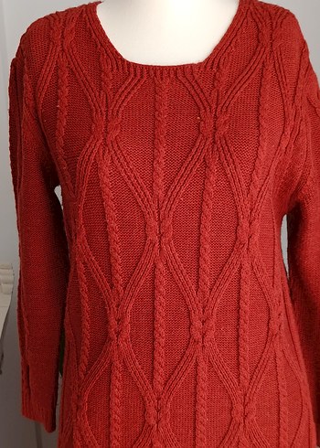 Kiremit Uzun Kollu Örgü Kadın Elbise - Görsel 2