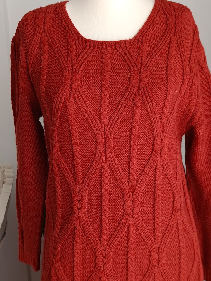 Kiremit Uzun Kollu Örgü Kadın Elbise - Görsel 2