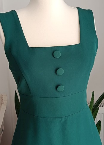 Klasik Vintage Yeşil Uzun Elbise - Görsel 2