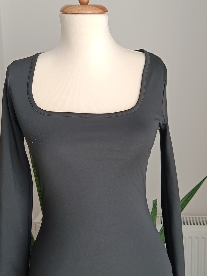 Siyah Uzun Kollu Drapeli Kadın Elbise - Görsel 2