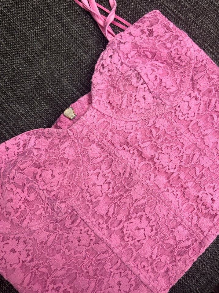 Dantel Detaylı Pembe Askılı Bustiyer - Görsel 2