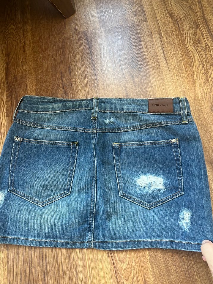 Kadın Mavi Yırtık Denim Mini Etek - Görsel 3