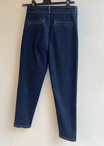 Düğmeli Lacivert Kadın Denim Pantolon - Görsel 3