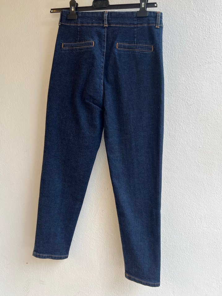 Düğmeli Lacivert Kadın Denim Pantolon - Görsel 3