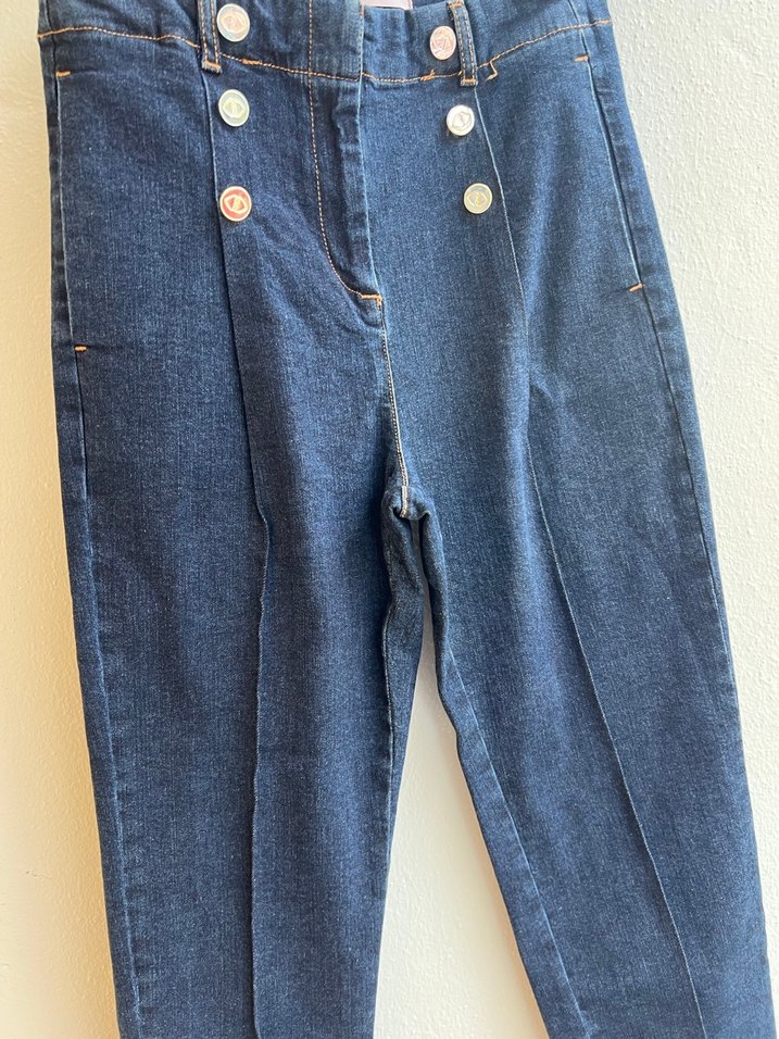 Düğmeli Lacivert Kadın Denim Pantolon - Görsel 2