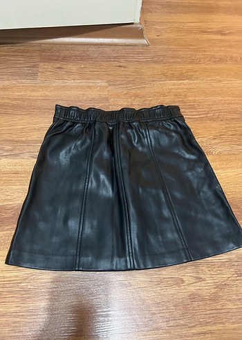 Düğmeli Siyah Deri Mini Etek - Görsel 3