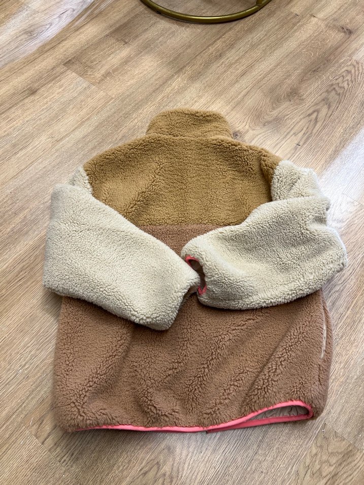 Kızlar için Peluş Yüksek Yakalı Kahverengi Ceket - Görsel 2