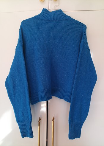 Mavi Boğazlı Örgü Kadın Kazak - Görsel 3