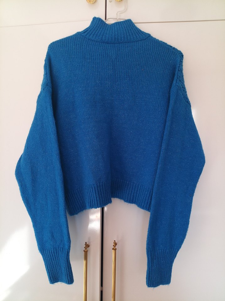 Mavi Boğazlı Örgü Kadın Kazak - Görsel 3