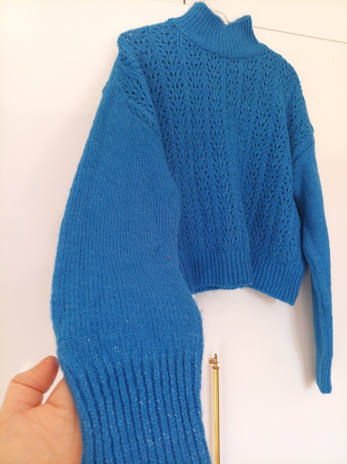 Mavi Boğazlı Örgü Kadın Kazak - Görsel 2