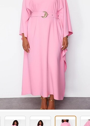 Pembe Uzun Elbise Curve Modest