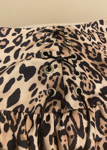 s Beden kahverengi Renk Leopar Desenli Kahverengi Mini Etek