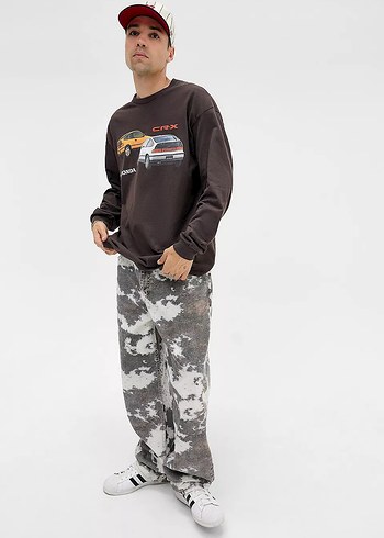 Gri Bağlama Desenli Erkek Sweatshirt