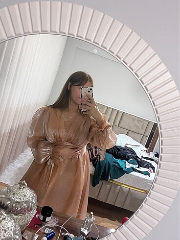 xl Beden camel Renk Nişan Elbisesi Somon Rengi