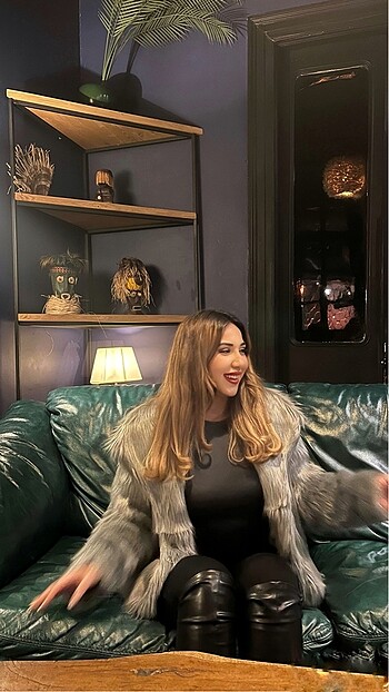 38 Beden gri Renk Şal yaka kürk