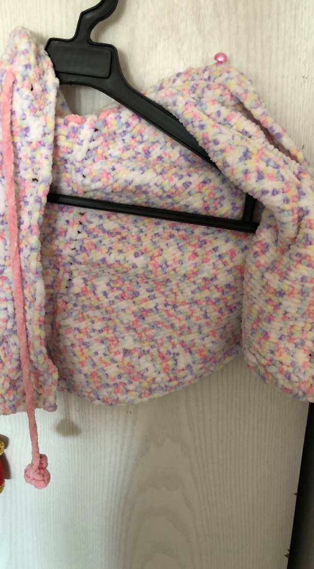 Pembe Nakışlı Kapüşonlu Kız Çocuk Panço - Görsel 4