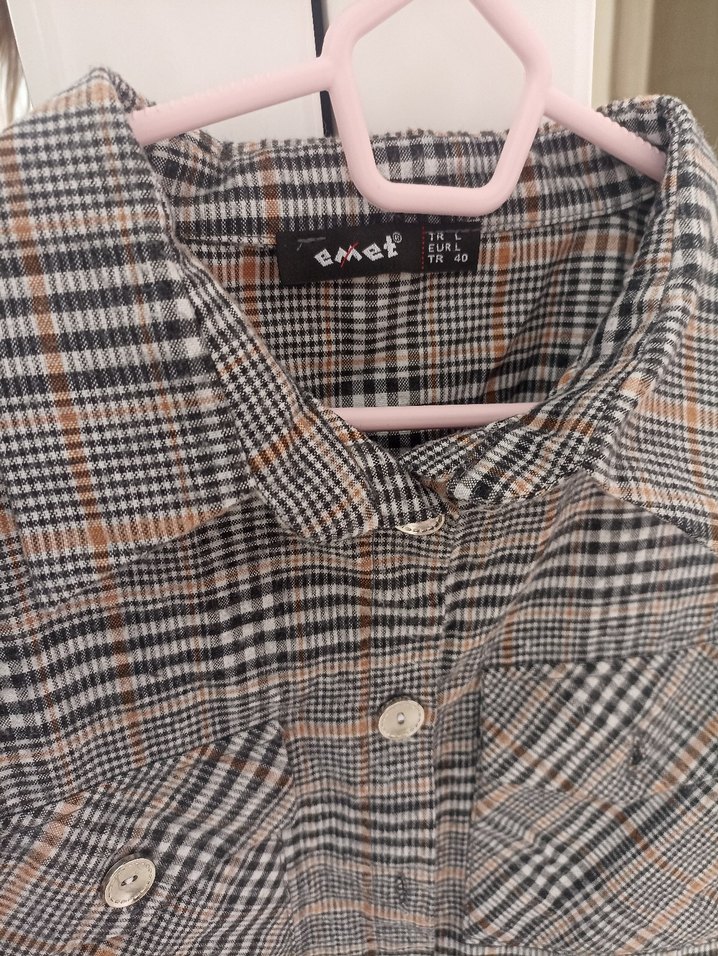 Kadın Kahverengi Ekose Mini Gömlek - Görsel 2