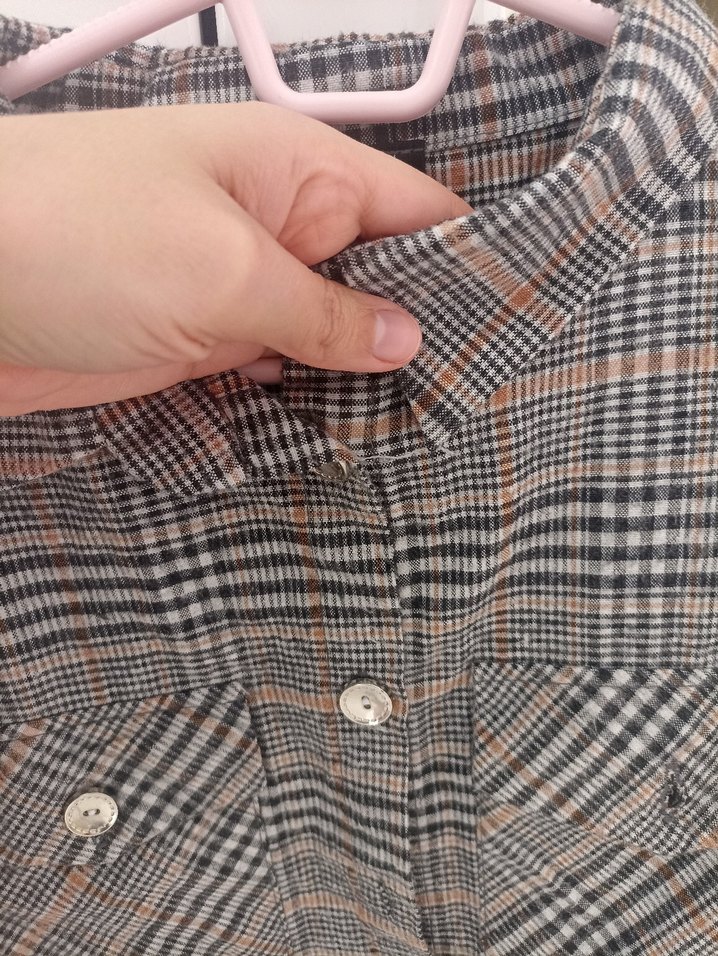 Kadın Kahverengi Ekose Mini Gömlek - Görsel 4