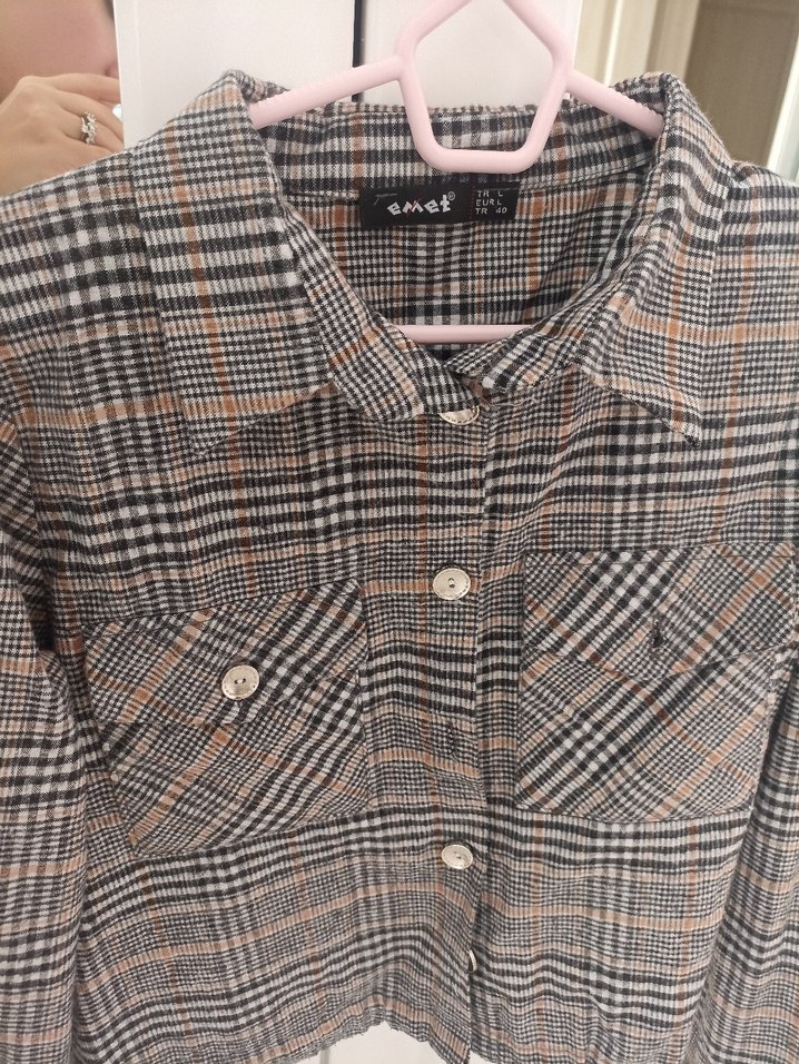 Kadın Kahverengi Ekose Mini Gömlek - Görsel 3
