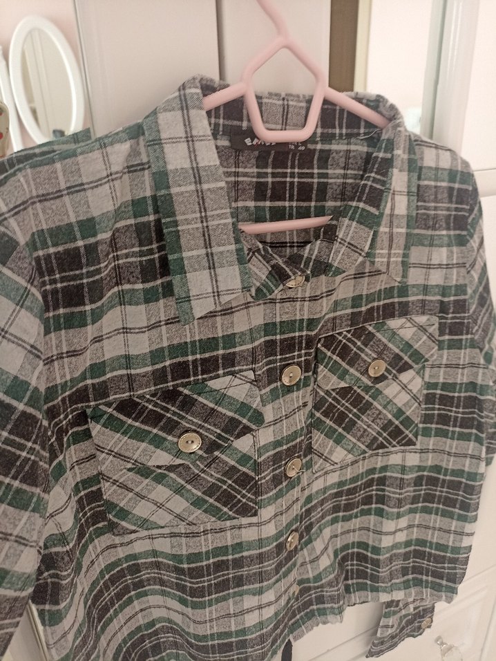 Düğmeli Ekose Desen Mini Kadın Gömlek - Görsel 3