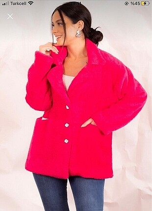 Pembe peluş mont