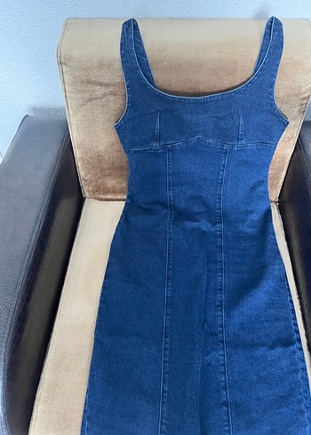 Yırtmaçlı kot elbise - Görsel 2