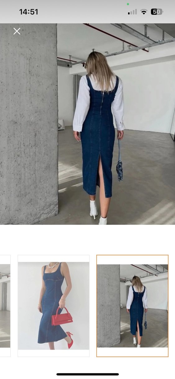 Yırtmaçlı kot elbise - Görsel 3