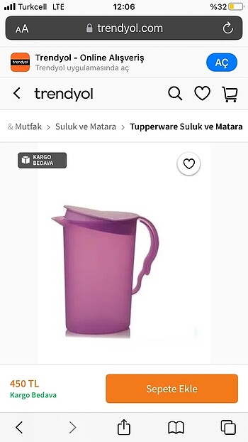 Tapperware sürahi