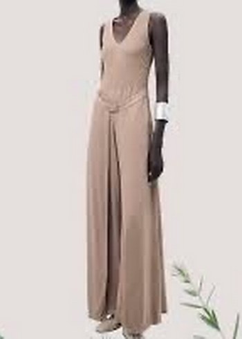 Bej Kadın Uzun Kollu V Yakalı Tulum ZARA - Görsel 2